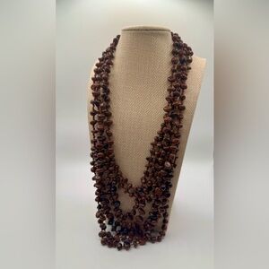 Garnet Multi Strand Bead Necklace Hand Knotted Heavy Statement 24”